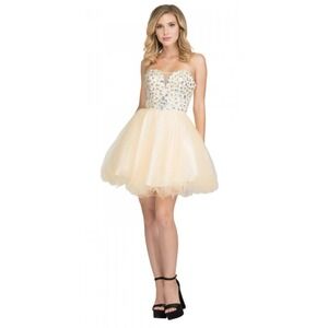 STAR BOX Short Strapless Rainbow Rhinestones Formal Homecoming XS Dress Y2K Prom